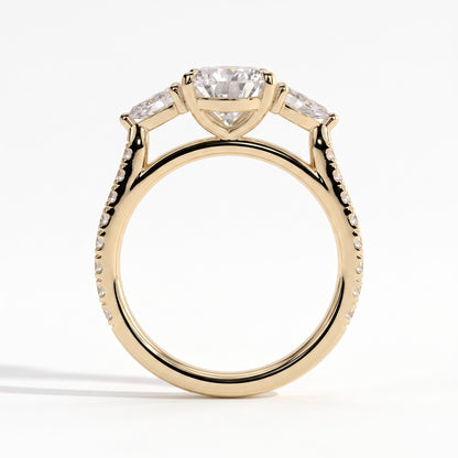 Pear lab-grown diamond three-stone engagement ring in 14K (585) yellow gold, side profile 