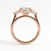 Pear lab-grown diamond three-stone engagement ring in 14K (585) rose gold, side profile 