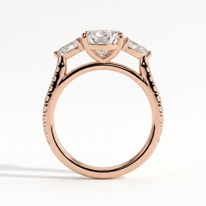 Pear lab-grown diamond three-stone engagement ring in 14K (585) rose gold, side profile 