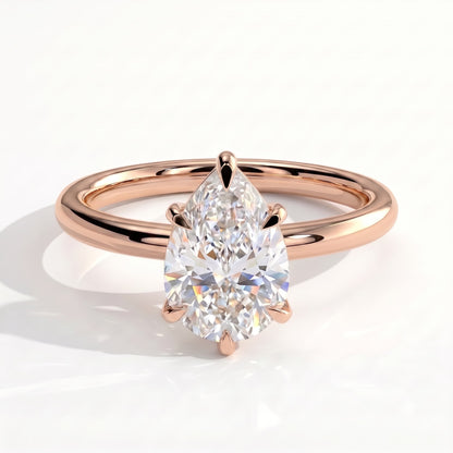 Pear lab-grown diamond solitaire engagement ring in 18K (750) rose gold, front view 