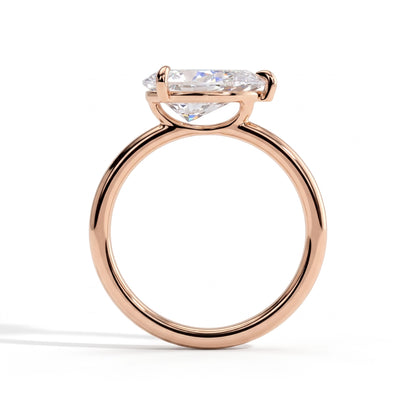 Pear lab-grown diamond east-west solitaire engagement ring in 18K (750) rose gold, side profile 