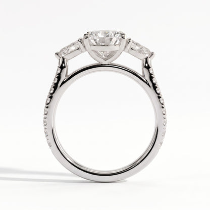 Pear lab-grown diamond three-stone engagement ring in 950 platinum, side profile 