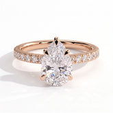 Pear lab-grown diamond halo engagement ring in 14K (585) rose gold, front view 