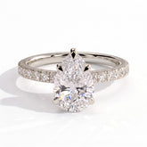 Pear lab-grown diamond halo engagement ring in 14K (585) white gold, front view 