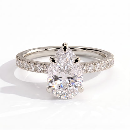 Pear lab-grown diamond halo engagement ring in 14K (585) white gold, front view 