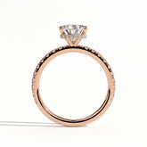Pear lab-grown diamond halo engagement ring in 18K (750) rose gold, side profile 