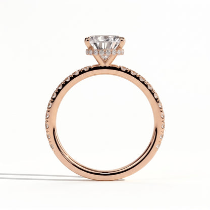 Pear lab-grown diamond halo engagement ring in 18K (750) rose gold, side profile 