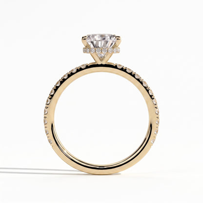 Pear lab-grown diamond halo engagement ring in 18K (750) yellow gold, side profile 