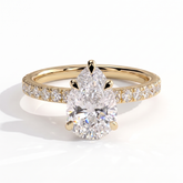 Pear lab-grown diamond halo engagement ring in 18K (750) yellow gold, front view 