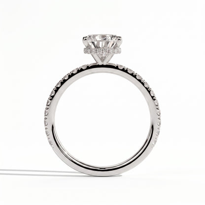 Pear lab-grown diamond halo engagement ring in 950 platinum, side profile 
