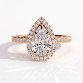 Pear lab-grown diamond halo engagement ring in 14K (585) rose gold, front view 