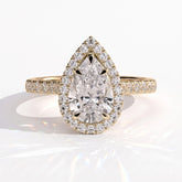 Pear lab-grown diamond halo engagement ring in 14K (585) yellow gold, front view 