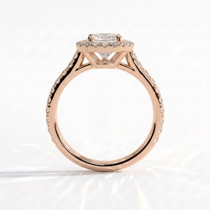 Pear lab-grown diamond halo engagement ring in 14K (585) rose gold, side profile 