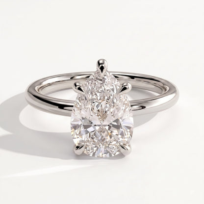 Pear lab-grown diamond solitaire engagement ring in 14K (585) white gold, front view 
