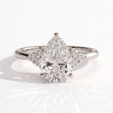 Pear lab-grown diamond halo engagement ring in 14K (585) white gold, front view 