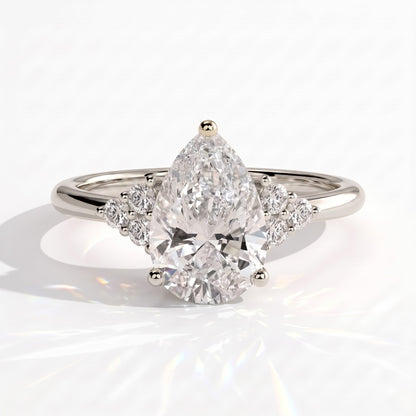 Pear lab-grown diamond halo engagement ring in 14K (585) white gold, front view 