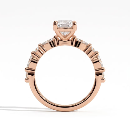 Pear lab-grown diamond halo engagement ring in 14K (585) rose gold, side profile 