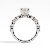 Pear lab-grown diamond halo engagement ring in 14K (585) white gold, side profile 