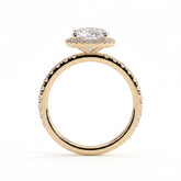 Cushion lab-grown diamond halo engagement ring in 14K (585) yellow gold, side profile 