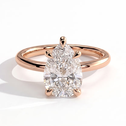 Pear lab-grown diamond solitaire engagement ring in 18K (750) rose gold, front view 