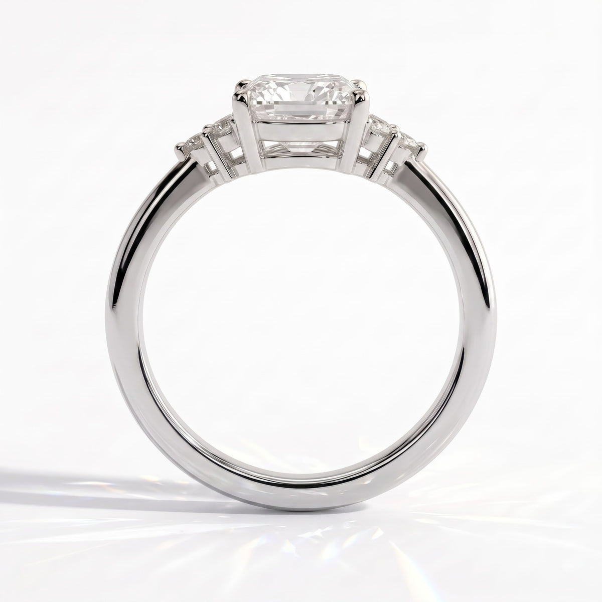 Pear lab-grown diamond halo engagement ring in 18K (750) white gold, side profile 