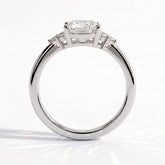 Pear lab-grown diamond halo engagement ring in 18K (750) white gold, side profile 