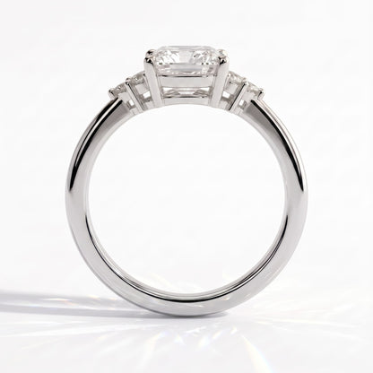 Pear lab-grown diamond halo engagement ring in 18K (750) white gold, side profile 