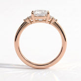 Pear lab-grown diamond halo engagement ring in 18K (750) rose gold, side profile 