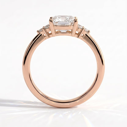 Pear lab-grown diamond halo engagement ring in 18K (750) rose gold, side profile 