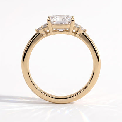 Pear lab-grown diamond halo engagement ring in 18K (750) yellow gold, side profile 