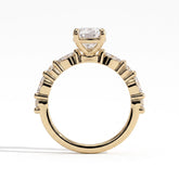 Pear lab-grown diamond halo engagement ring in 18K (750) yellow gold, side profile 