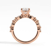 Pear lab-grown diamond halo engagement ring in 18K (750) rose gold, side profile 