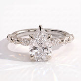 Pear lab-grown diamond halo engagement ring in 18K (750) white gold, front view 