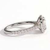 Cushion lab-grown diamond halo engagement ring in 18K (750) white gold, detail view 