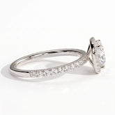Cushion lab-grown diamond halo engagement ring in 18K (750) white gold, detail view 