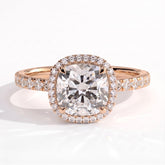 Cushion lab-grown diamond halo engagement ring in 18K (750) rose gold, front view 
