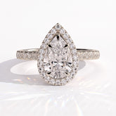 Pear lab-grown diamond halo engagement ring in 950 platinum, front view 