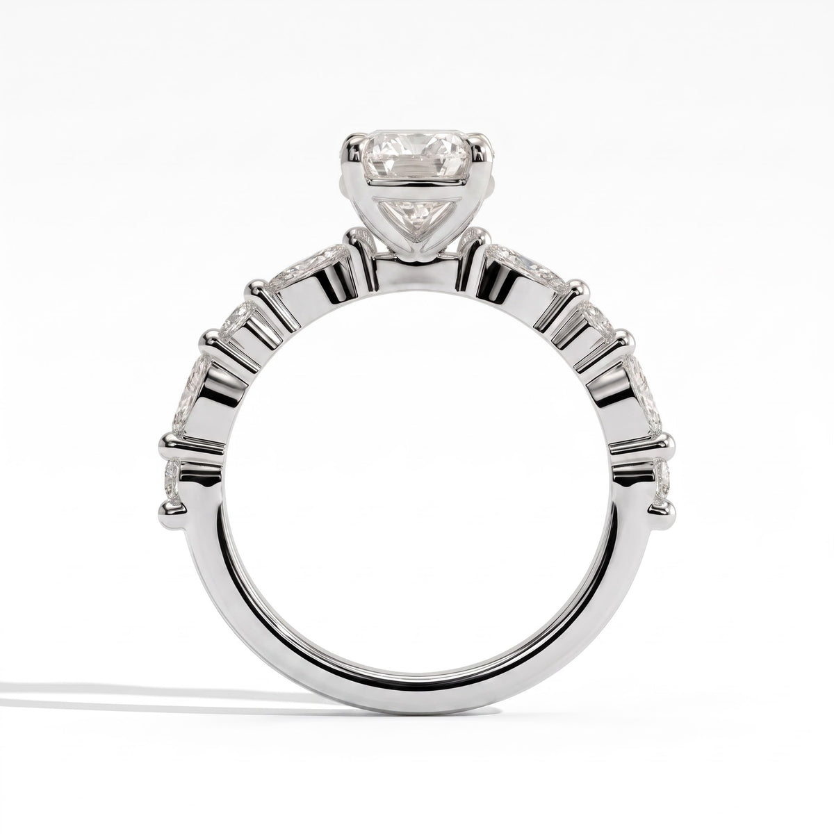 Pear lab-grown diamond halo engagement ring in 950 platinum, side profile 