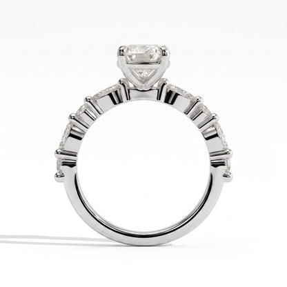Pear lab-grown diamond halo engagement ring in 950 platinum, side profile 