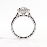 Cushion lab-grown diamond halo engagement ring in 950 platinum, side profile 