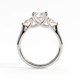 Cushion lab-grown diamond three-stone engagement ring in 950 platinum, side profile 