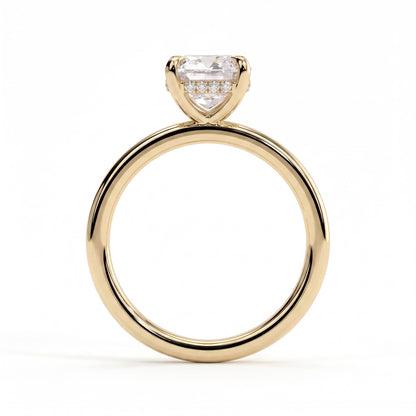 Cushion lab-grown diamond solitaire engagement ring in 14K (585) yellow gold, side profile 