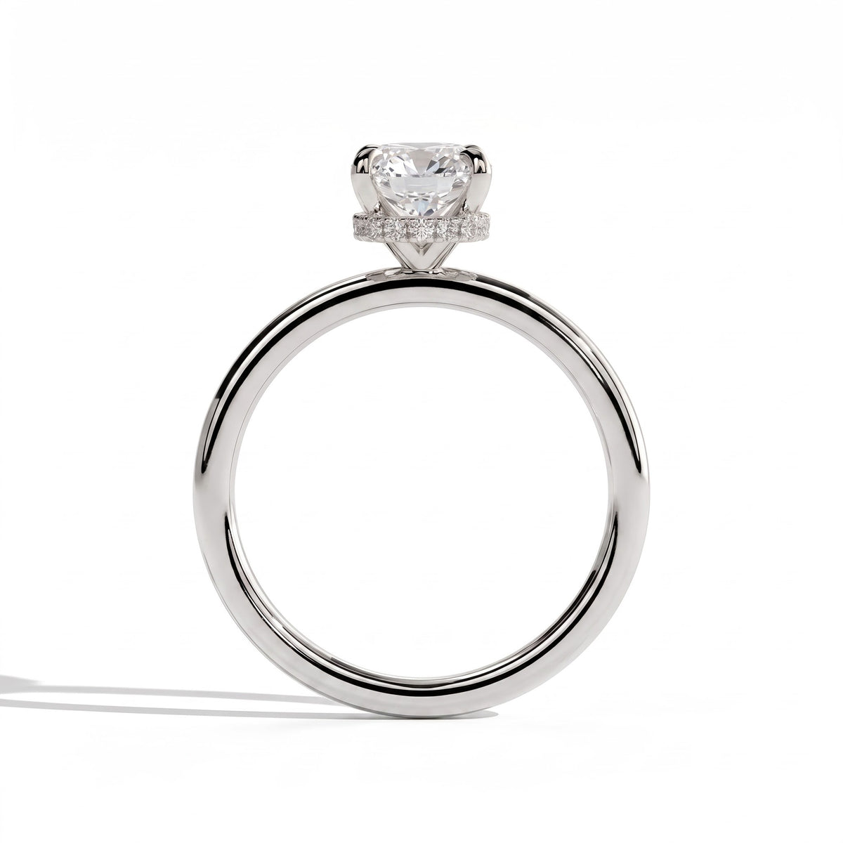 Elongated Cushion lab-grown diamond solitaire engagement ring in 14K (585) white gold, side profile 