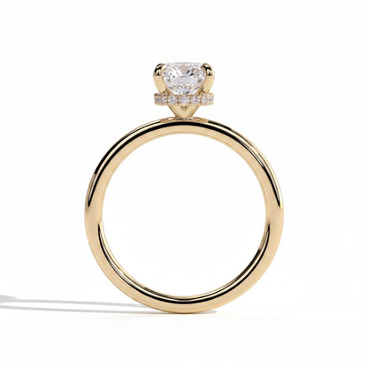 Elongated Cushion lab-grown diamond solitaire engagement ring in 14K (585) yellow gold, side profile 