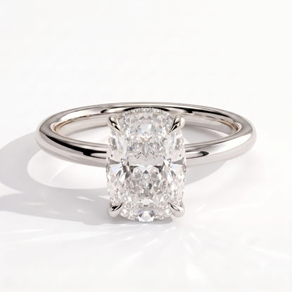 Elongated Cushion lab-grown diamond solitaire engagement ring in 14K (585) white gold, front view 