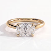 Elongated Cushion lab-grown diamond east-west solitaire engagement ring in 14K (585) yellow gold, front view 