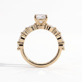 Elongated Cushion lab-grown diamond halo engagement ring in 14K (585) yellow gold, side profile 