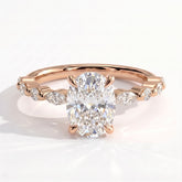 Elongated Cushion lab-grown diamond halo engagement ring in 14K (585) rose gold, front view 