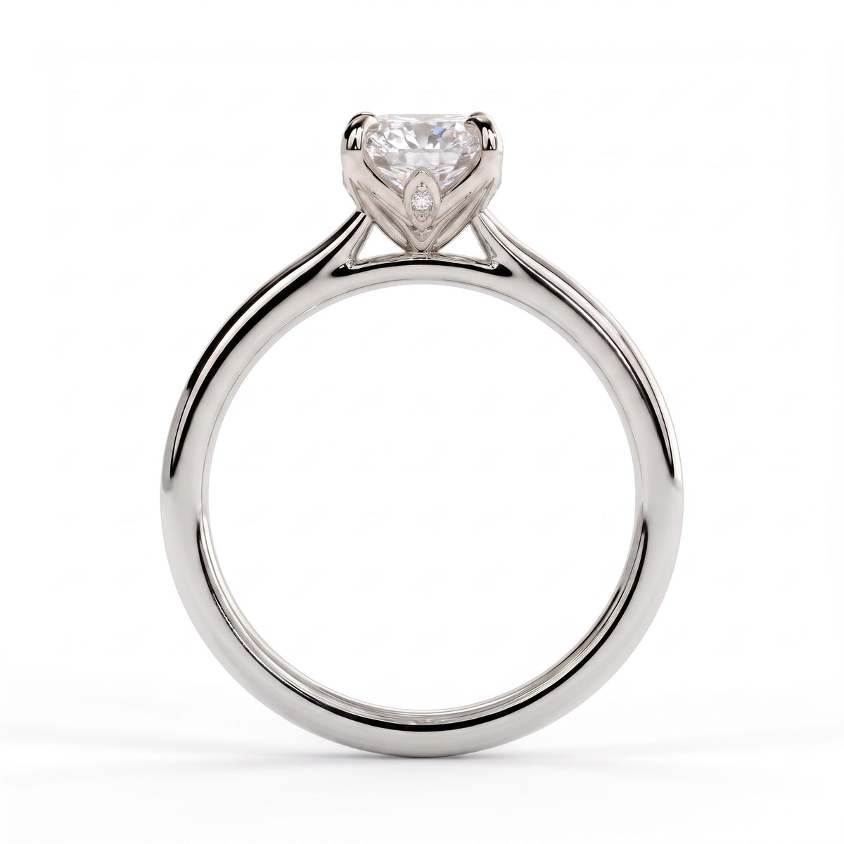 Elongated Cushion lab-grown diamond solitaire engagement ring in 14K (585) white gold, side profile 