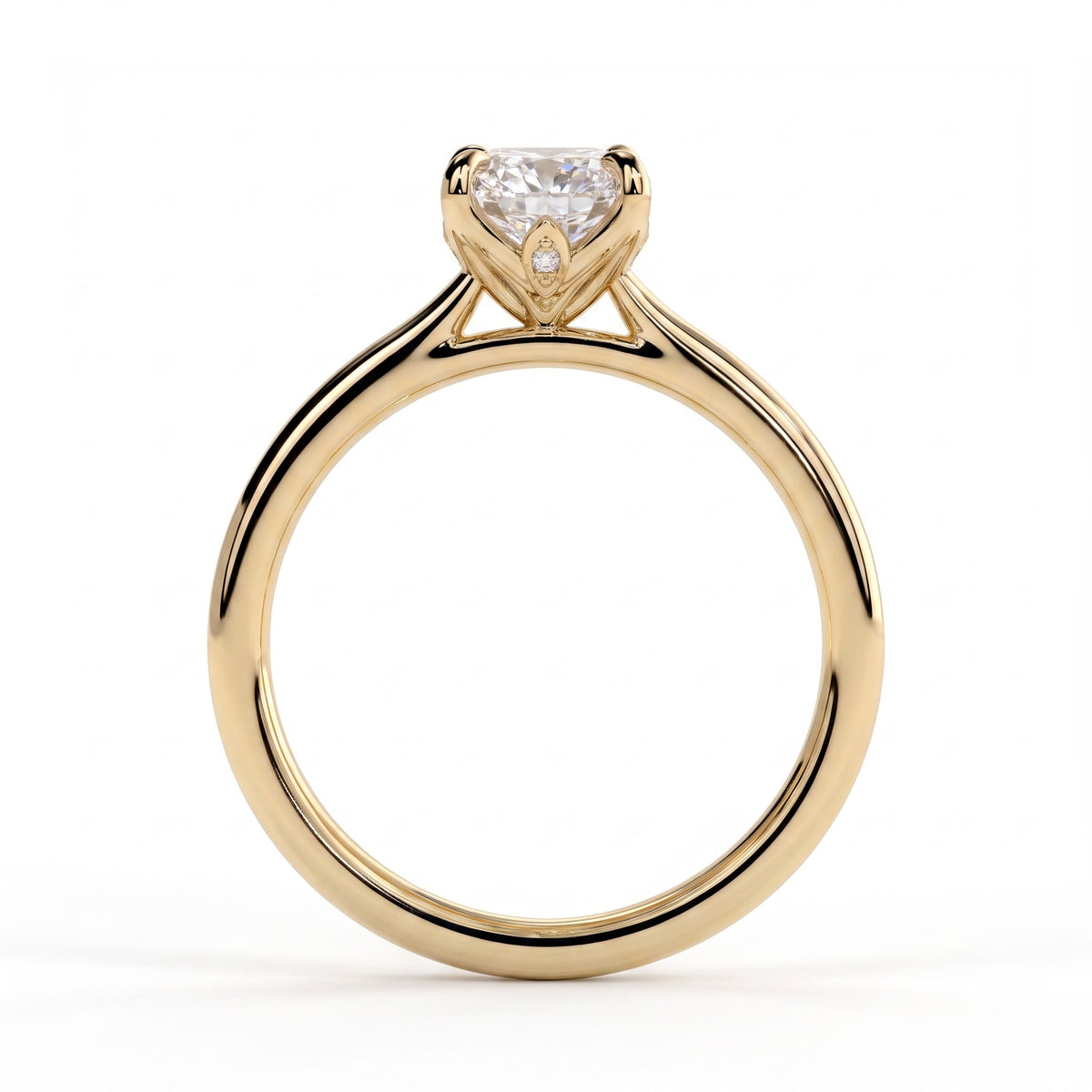 Elongated Cushion lab-grown diamond solitaire engagement ring in 14K (585) yellow gold, side profile 